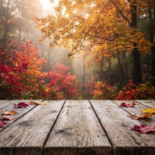 Weathered Wooden Table in Autumn Forest