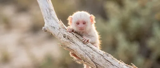 Tiny Albino Baby Monkey on Branch