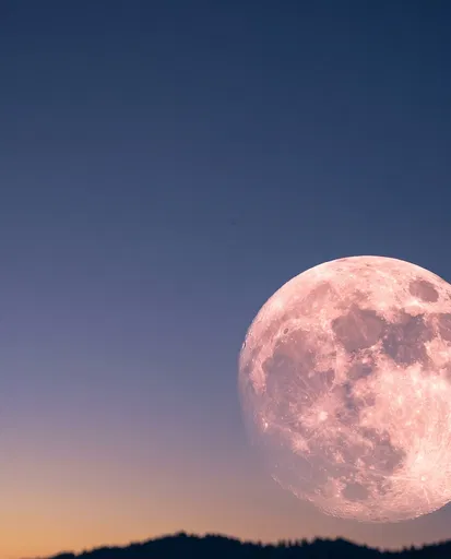 Glowing Pink Moon Rising at Twilight