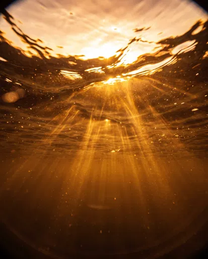 Golden Underwater Sunbeams Looking Up