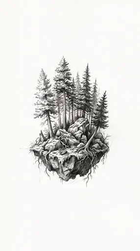 Graphite Sketch of Miniature Forest Island