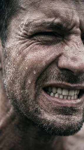 Extreme Close-Up of Man Grimacing