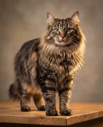Fluffy Brown Tabby Cat Studio Portrait