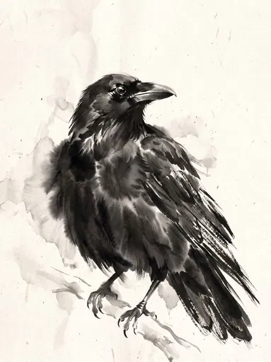 Ink Wash Crow Illustration