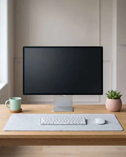Minimalist Modern Desk Setup With Blank Monitor