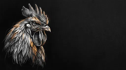 Charcoal Rooster Drawing on Black Paper