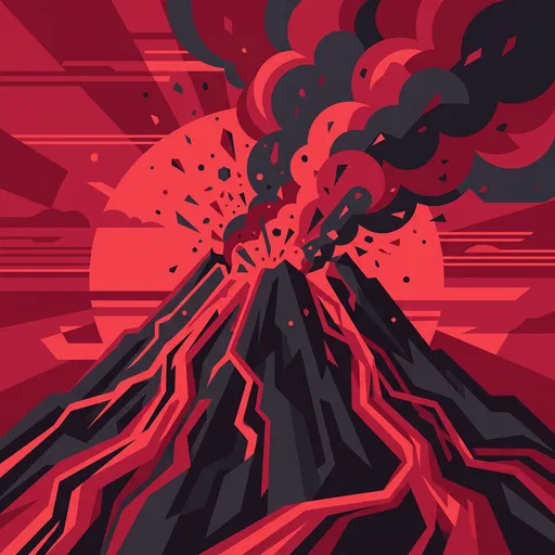 Crimson and Charcoal Erupting Volcano Illustration