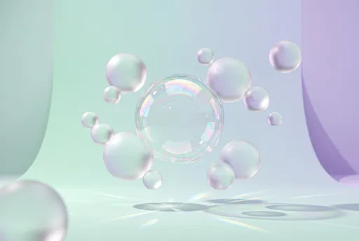 Floating Iridescent Bubble and Frosted Spheres