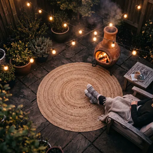 Cozy Backyard Patio With Chiminea At Night
