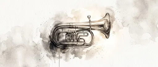 Sepia Watercolor Baritone Horn Illustration