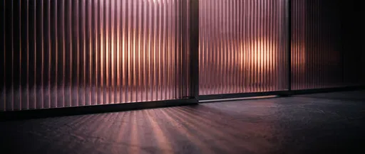 Backlit Pink Fluted Glass Panels at Night