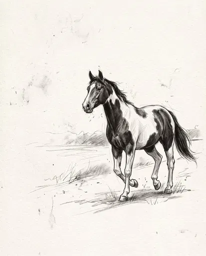 Charcoal Sketch of Trotting Paint Horse