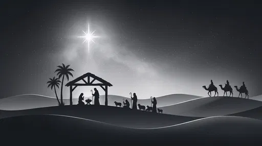 Monochrome Christmas Nativity Silhouette Scene