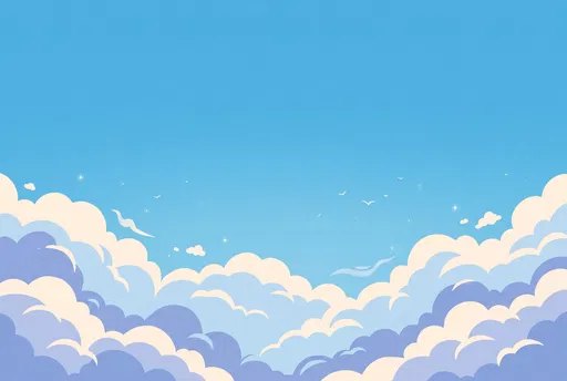 Flat Illustration of Fluffy Clouds and Sky