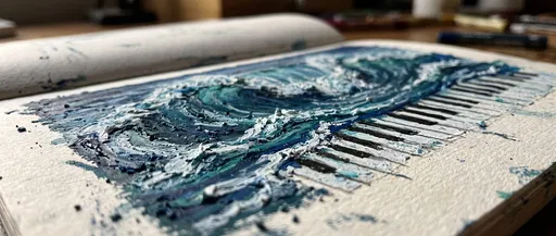 Impasto Sketch of Waves Becoming Piano Keys