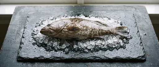 Whole Fresh Grouper Fish on Crushed Ice