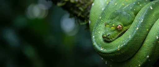 Coiled Green Tree Python Close-Up
