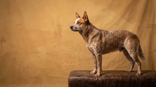Red Heeler Standing on Leather Bench