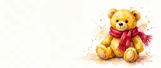 Watercolor Teddy Bear in Red Scarf