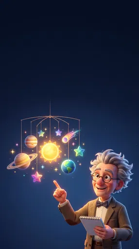 3D Cartoon Astronomy Teacher With Planet Mobile