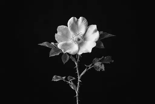 Monochrome Wild Rose on Black Background