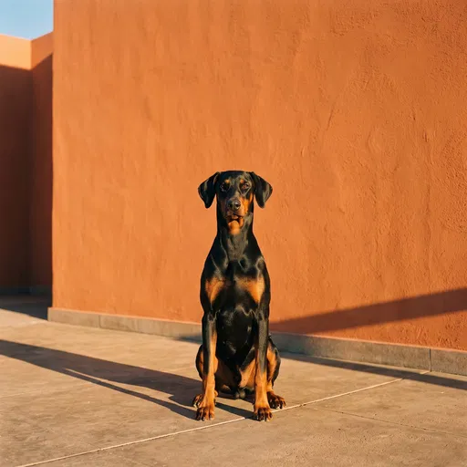 Doberman Pinscher Against Terracotta Wall
