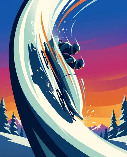 Stylized Two-Person Bobsled Racing Illustration