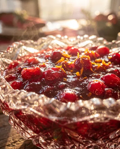 Cranberry Sauce in Cut Crystal Bowl