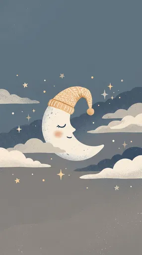 Sleepy Crescent Moon in Knit Nightcap