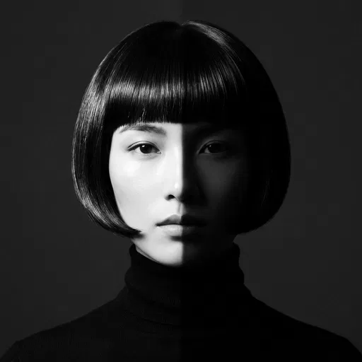 Monochrome Portrait of Woman with Pageboy Haircut