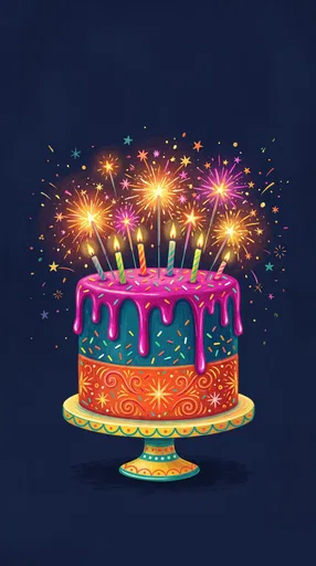 Festive Birthday Cake with Glowing Sparklers