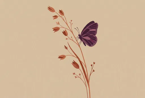 Minimalist Purple Butterfly on Botanical Stem