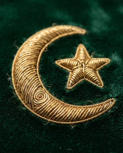 Gold Embroidered Crescent and Star on Velvet