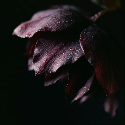 Wet Dark Hellebore Petals on Black