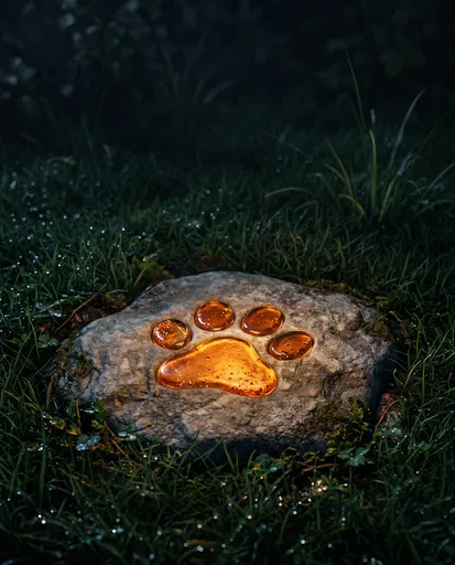 Glowing Amber Paw Print Stepping Stone