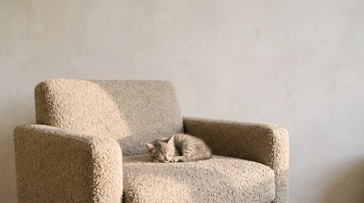 Sleeping Grey Tabby Kitten on Armchair