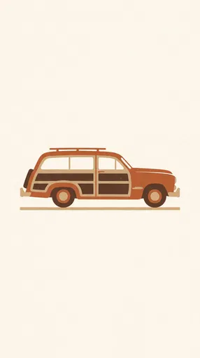 Minimalist Vintage Woodie Station Wagon Illustration