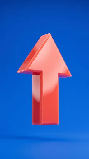 Glossy Coral Upward Arrow on Blue