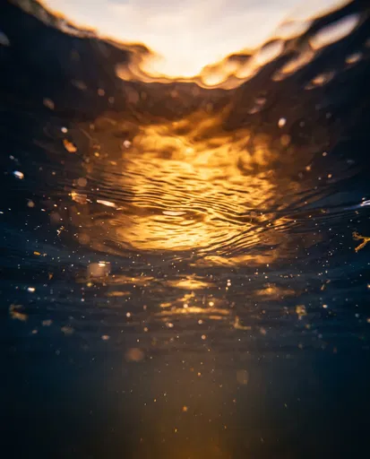 Underwater View of Golden Sunset Light