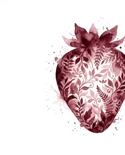 Burgundy Watercolor Botanical Strawberry Illustration