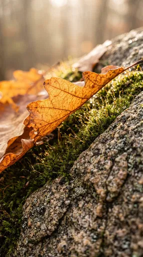 Golden Oak Leaf on Mossy Rock