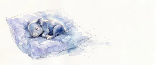 Watercolor Sleeping Piglet on Blue Pillow