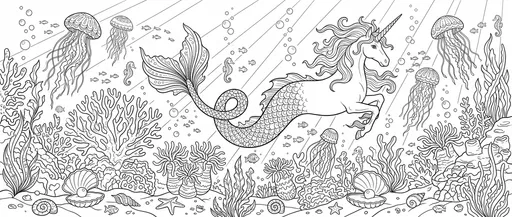 Underwater Mer-Unicorn Coloring Page Illustration