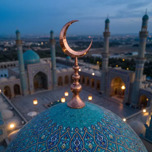 Copper Crescent Finial on Turquoise Mosque Dome