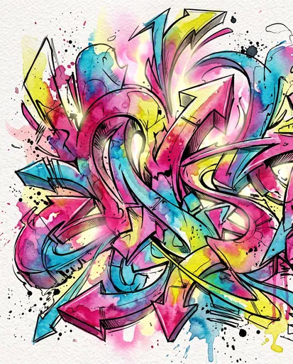 Vibrant Watercolor Graffiti Arrows and Ribbons