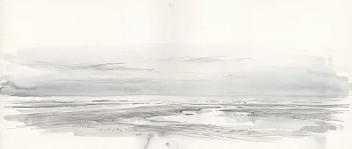 Graphite and Ink Low Tide Beach Sketch