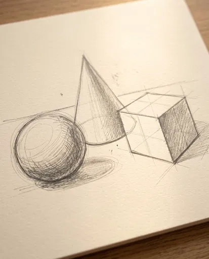 Pencil Sketch of Geometric Shapes on Paper