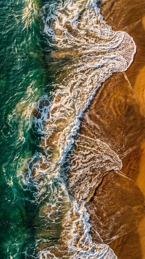 Aerial View of Emerald Waves and Sand