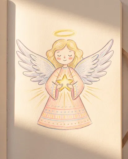 Pastel Colored Pencil Christmas Angel Sketch