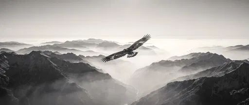 Lone Eagle Soaring Over Misty Mountains